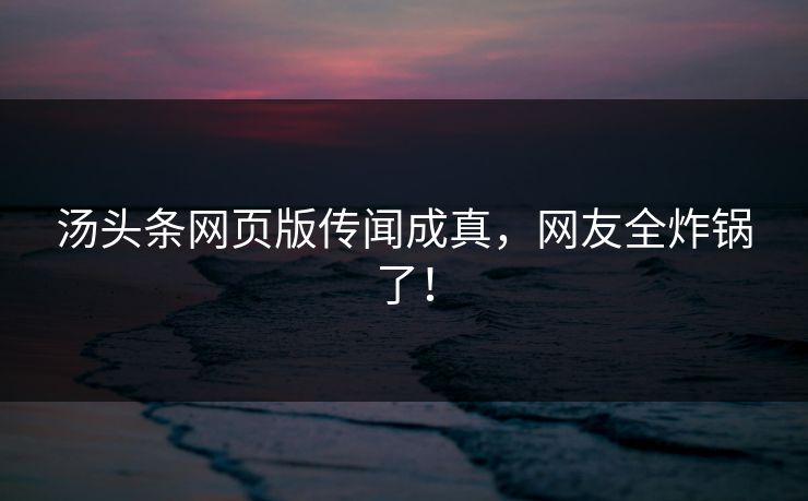 汤头条网页版传闻成真，网友全炸锅了！