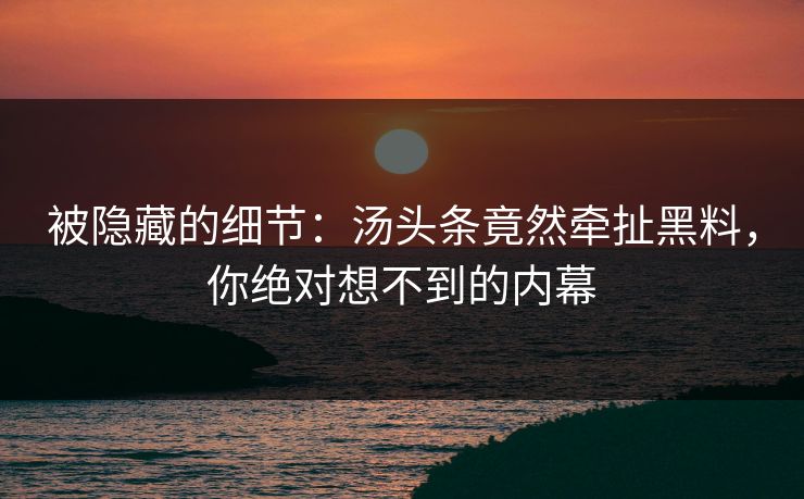 被隐藏的细节：汤头条竟然牵扯黑料，你绝对想不到的内幕