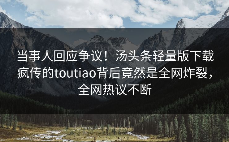 当事人回应争议！汤头条轻量版下载疯传的toutiao背后竟然是全网炸裂，全网热议不断
