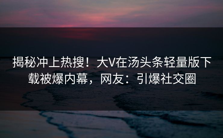 揭秘冲上热搜！大V在汤头条轻量版下载被爆内幕，网友：引爆社交圈